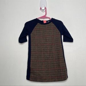 Crewcuts Raglan Dress Girls Size 2T Navy Houndstooth Wool Blend Navy 3/4 Sleeve